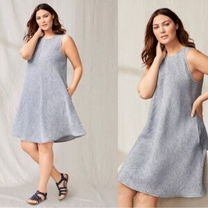 Lands’ End Treva Embroidered Tunic Dress Linen Gray 2X Minimalist Boho Closet